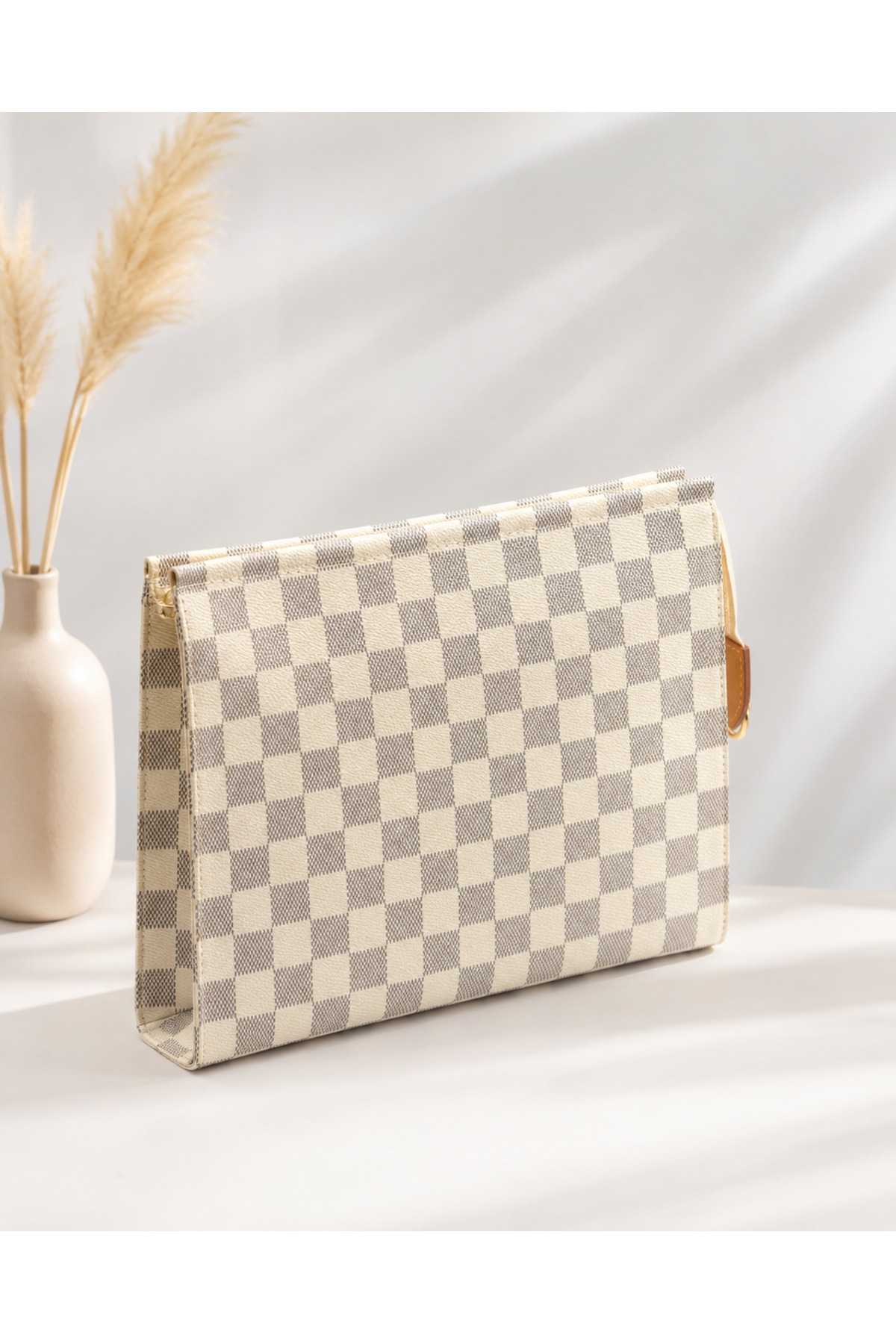 DİAMOND OUTLET Erkek Kare Desenli El Portföy Çantası Fermuarlı Büyük Boy Evrak Tablet Organizer Clutch Çanta