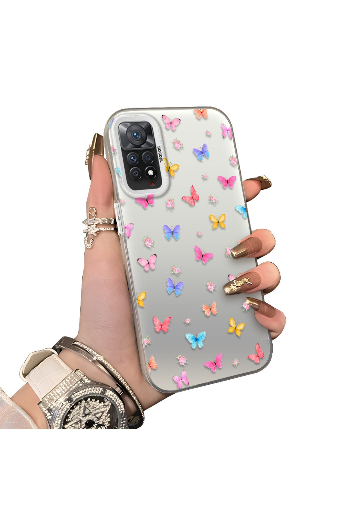 Redmi Note 11 Pro 5G Compatible Silicone Edge Hard Back Case Couple Phone Case Butterfly Pattern