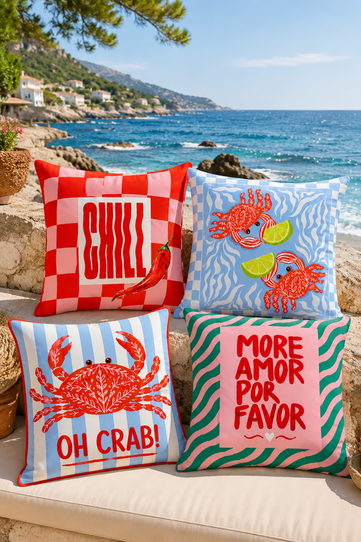 Ays Home Lemon Crab 4-Piece Garden Home Pillow Case Set (Double Sided Printed)