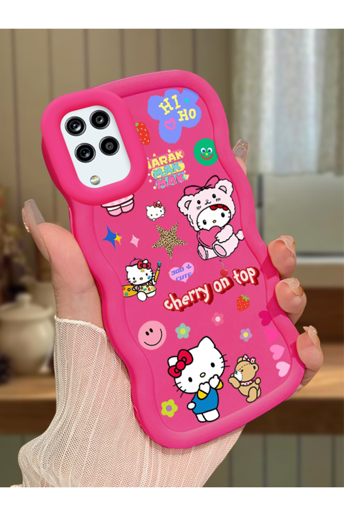 Samsung Galaxy M12 Compatible Case camera protector Red Silicone Couple Phone Case Kitty Pattern