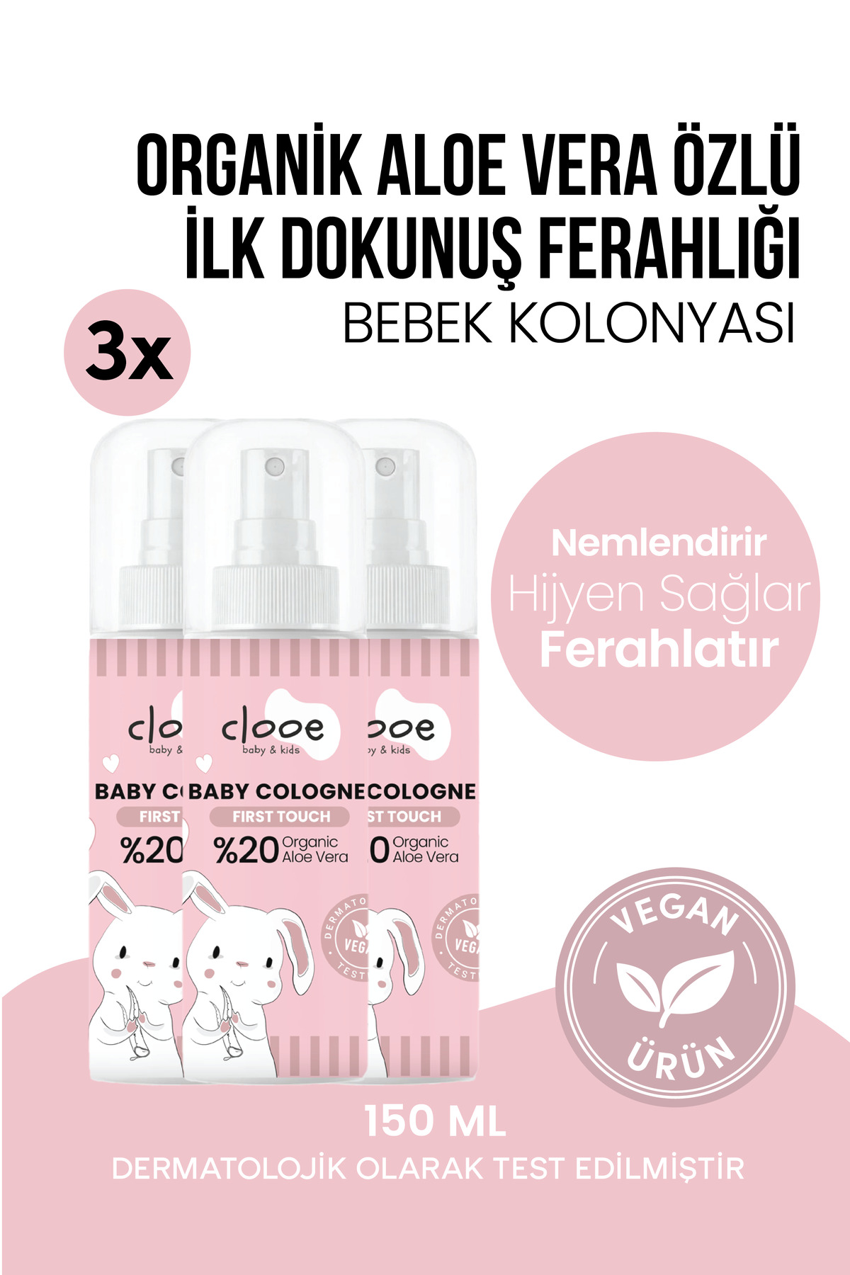 clooe 3'lü Bebek Kolonyası First Touch 150 ml - Temiz Çarşaf Esintili - Organik Aloe Vera Özlü — PKA077