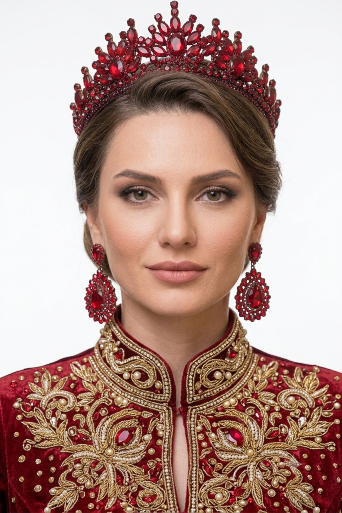 Pera Model Gelin Kına Tacı Ve Damla Taşlı Abiye Küpe, Sultan Tacı