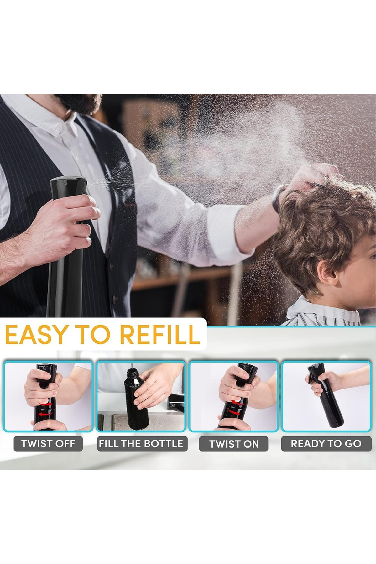 Misty Sprayer 500 ml Otomatik Su Spreyi Kuaför Berber Suluk İnce Sis Püskürtme 360° Profesyonel Sprey Şişesi — CL552 — تصویر 6 از 8