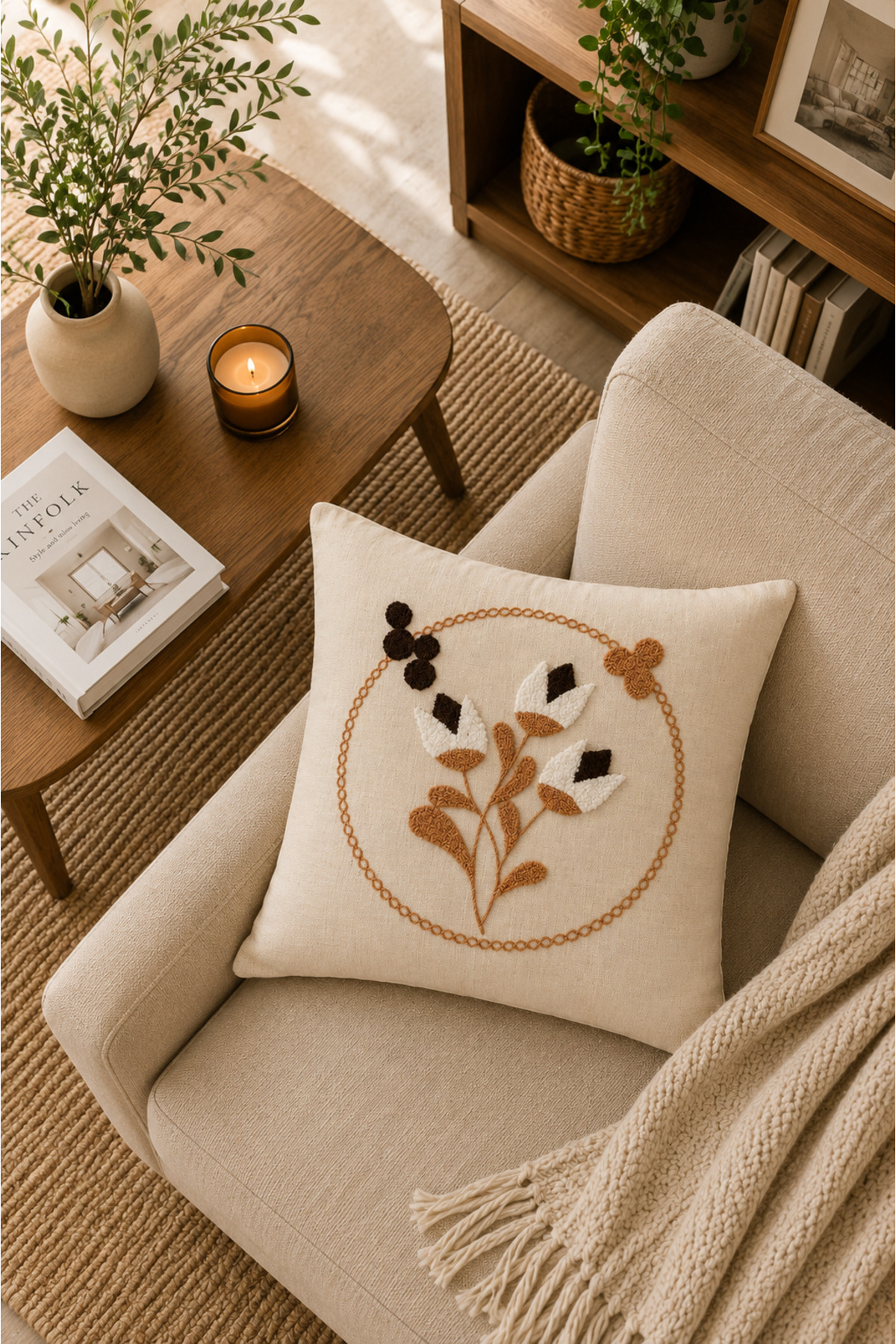 Dekoratif Punch Kırlent Kılıfı Keten Kumaş Gizli Fermuarlı 43x43