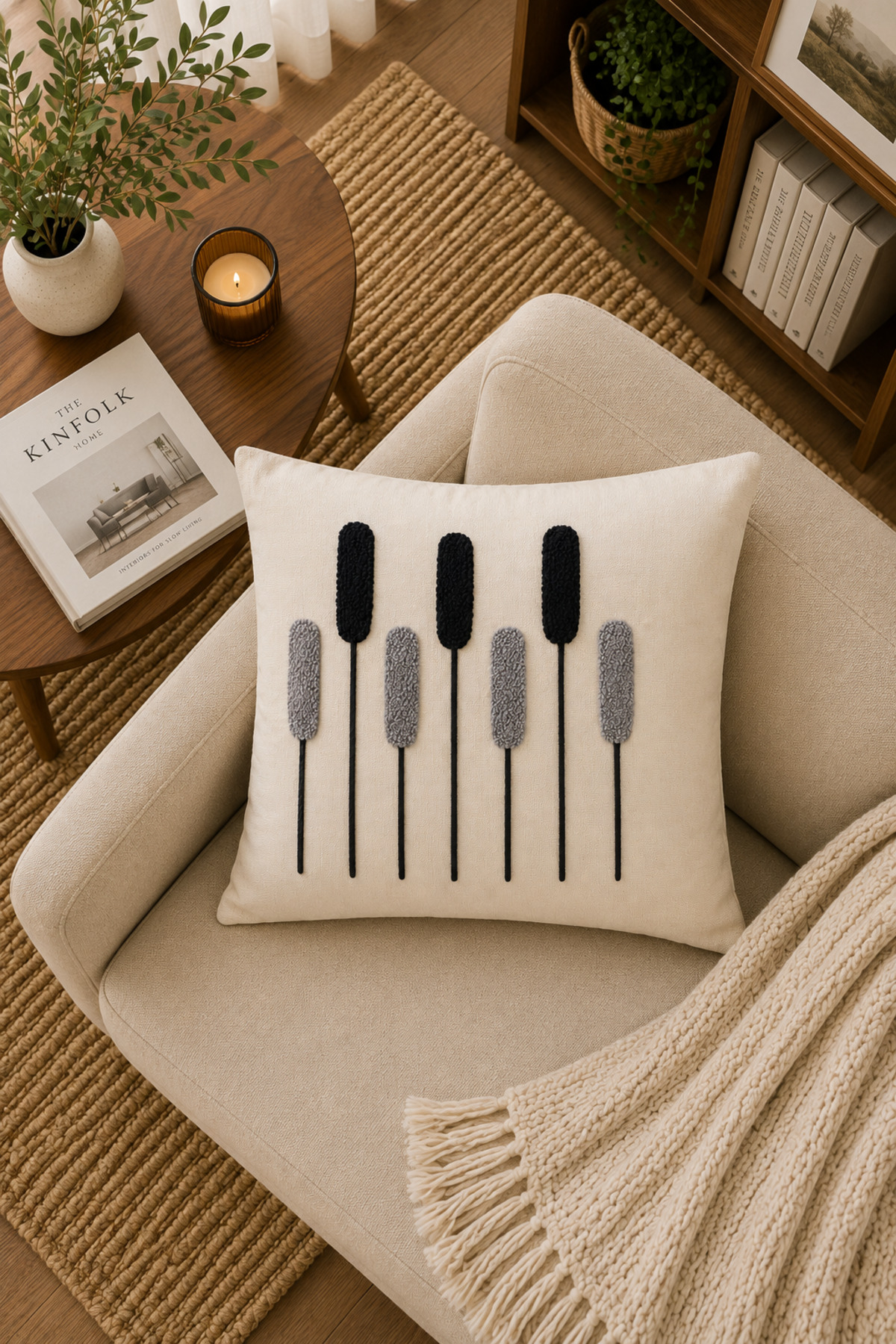 Dekoratif Punch Kırlent Kılıfı Keten Kumaş Gizli Fermuarlı 43x43
