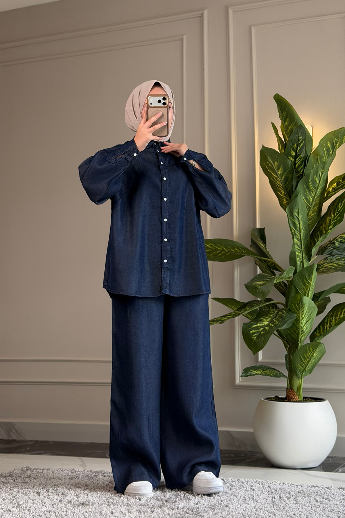 Suede Style 6142 - Stylish Comfortable Thin Soft Denim Fabric Women's Trousers Tunic Set