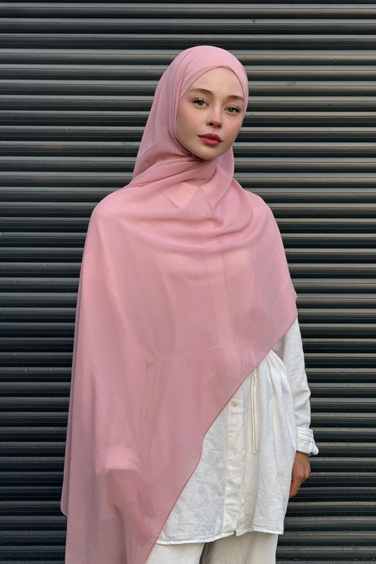 Madame Polo Krep Şifon Şal - Pembe