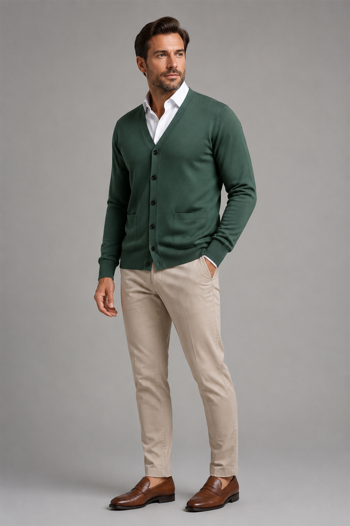 Beyome Erkek %100 Cotton V Yaka Düğmeli Hırka-Süveter Yandan Cepli Triko Günlük Şık Rahat Kesim