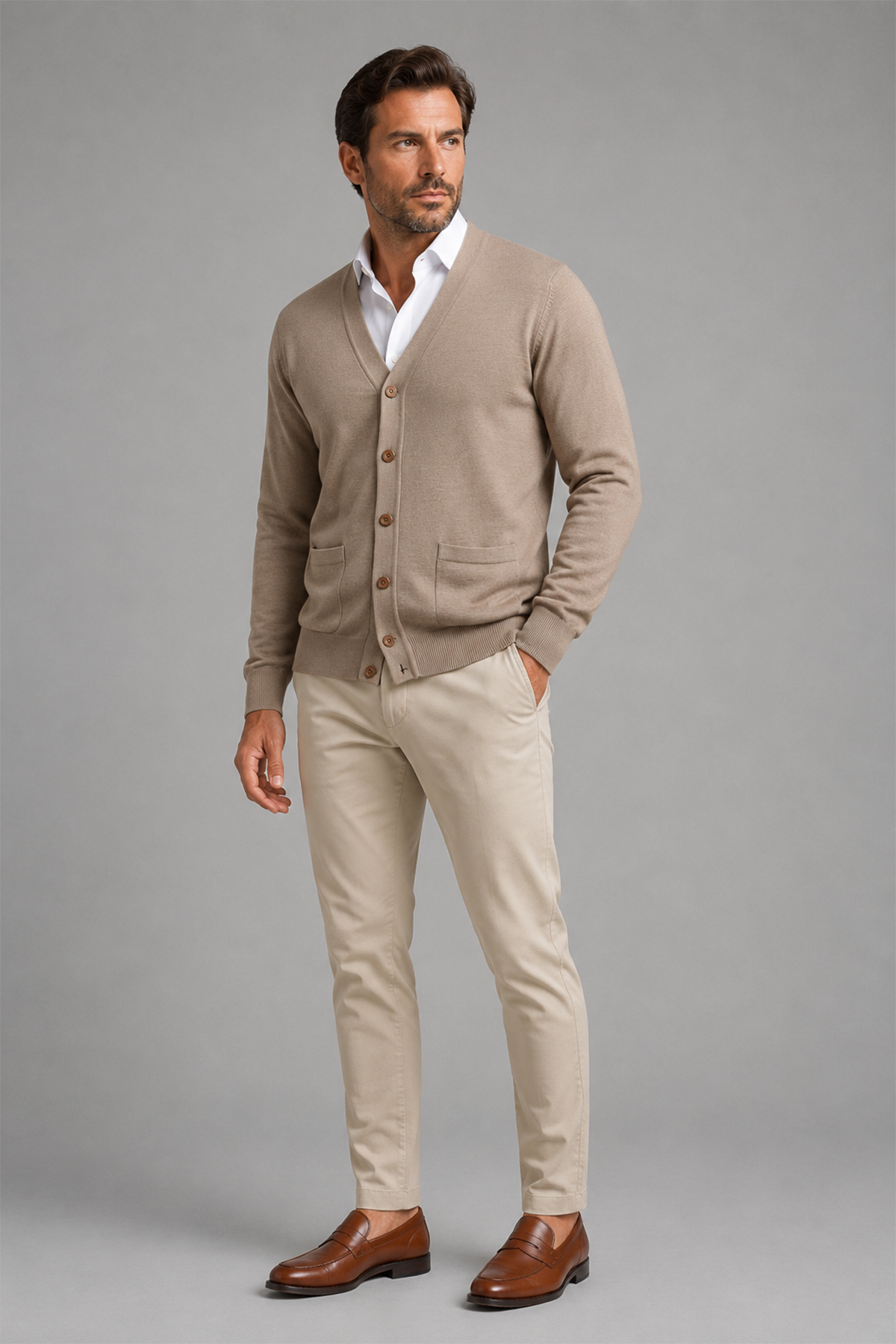 Beyome Erkek %100 Cotton V Yaka Düğmeli Hırka-Süveter Yandan Cepli Triko Günlük Şık Rahat Kesim