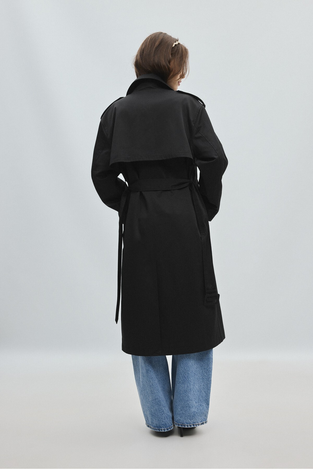 Stradivarius Basic uzun trençkot görsel 5