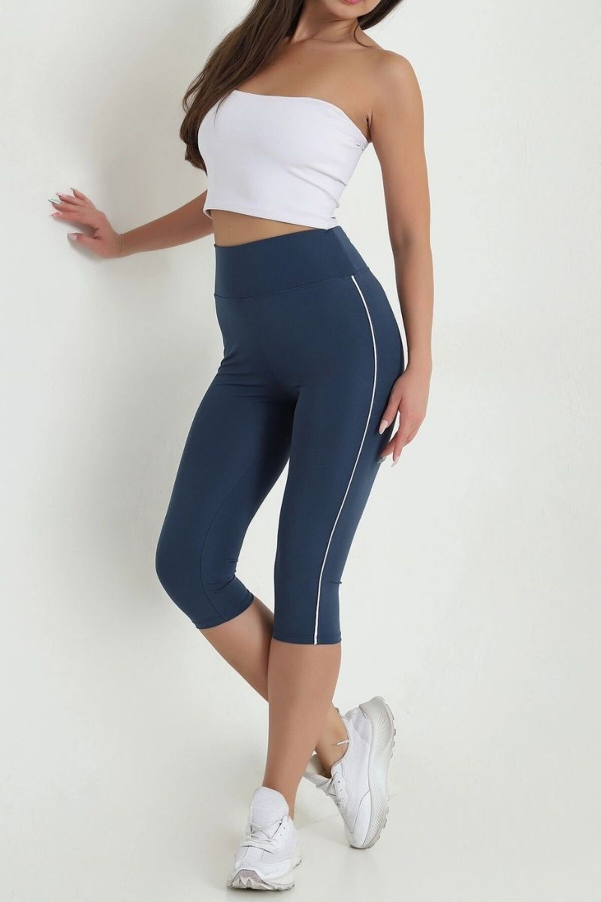 EXSPORT Kadın Yüksek Bel Toparlayıcı Yanı Şeritli Model Push Up Likralı Tayt görsel 4