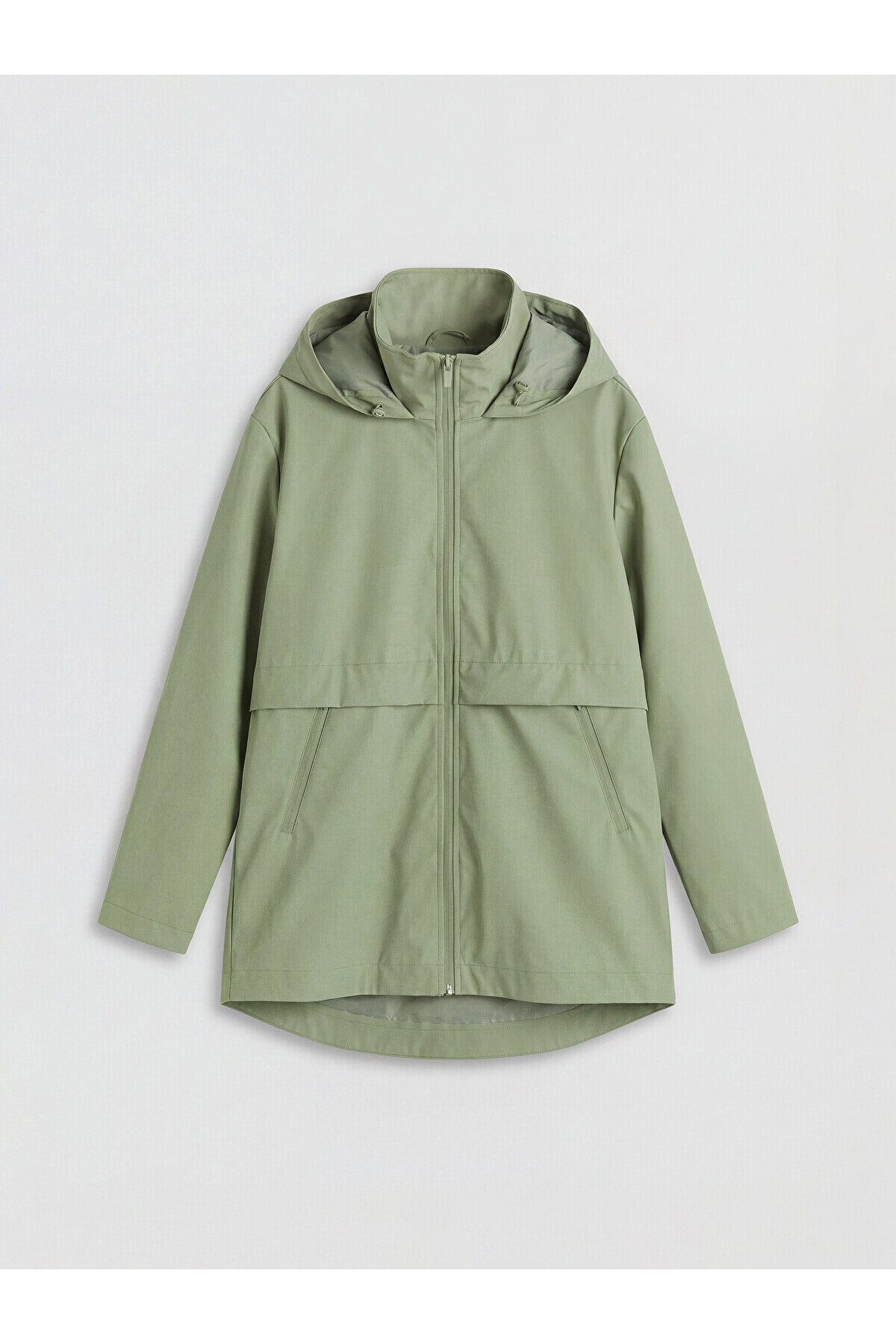 LC Waikiki Haki Kapüşonlu Oversize Kadın Yağmurluk görsel 6