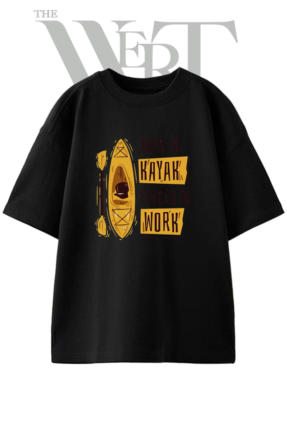 THEWERT Kayak Paddle Design Printed Unisex Black Oversize T-Shirt