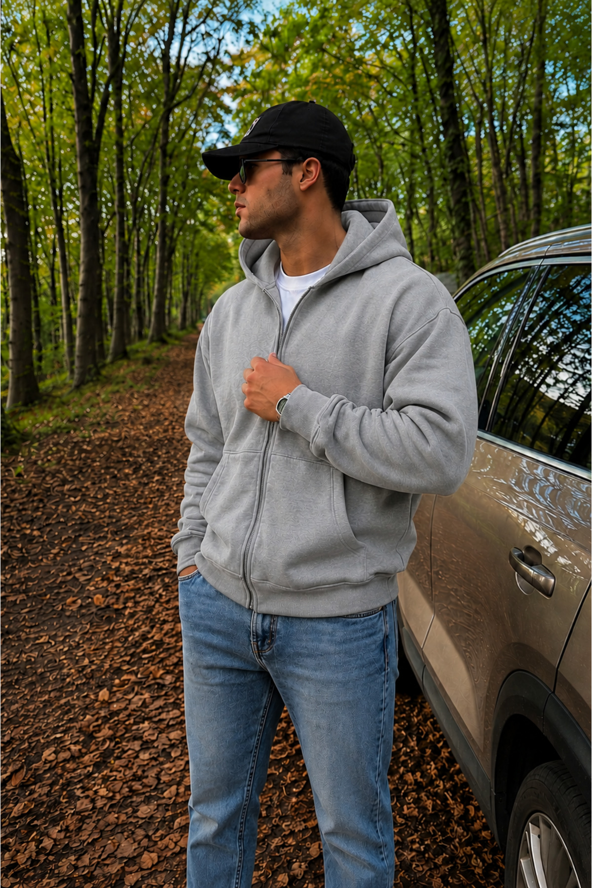 SEVORIA ERKEK 3 İPLİK KAPÜŞONLU OVERSIZE FERMUARLI SWEATSHIRT HIRKA görsel 2