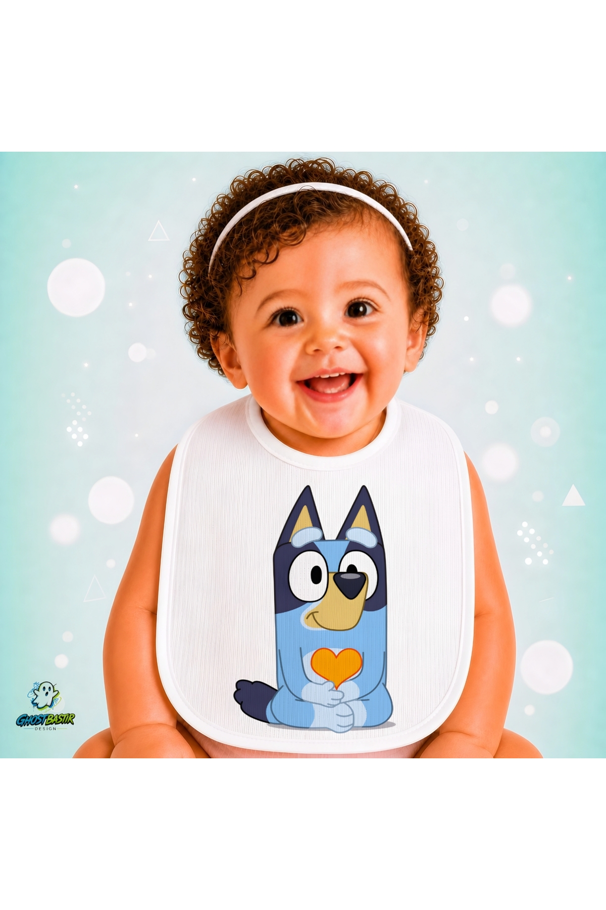 Bluey Keten Bebek Mama Önlüğü – Yumuşak, Emici, Yıkanabilir, Özel Tasarım P022