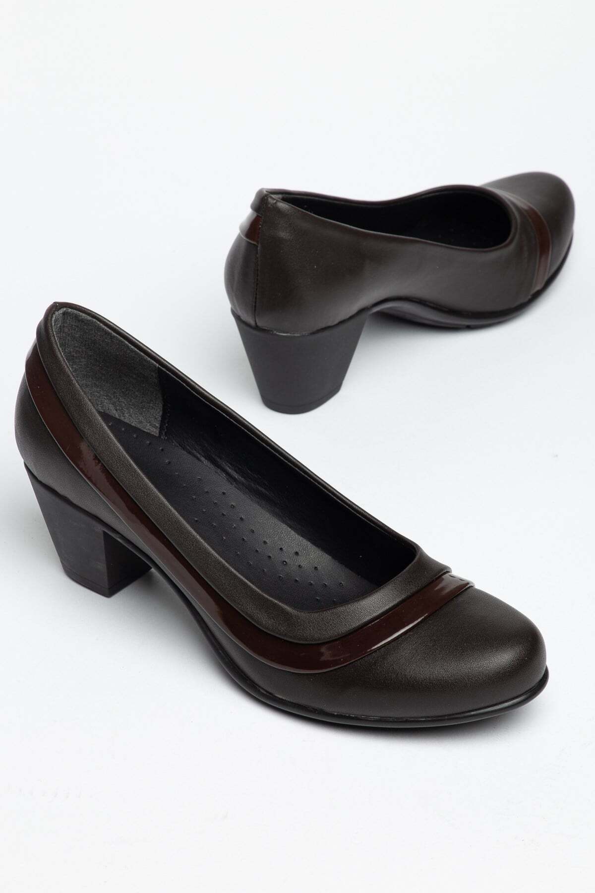 Dilimler Ayakkabı Patent Leather and Skin-Ready Sole Brown Women's Daily Classic Heeled Shoes