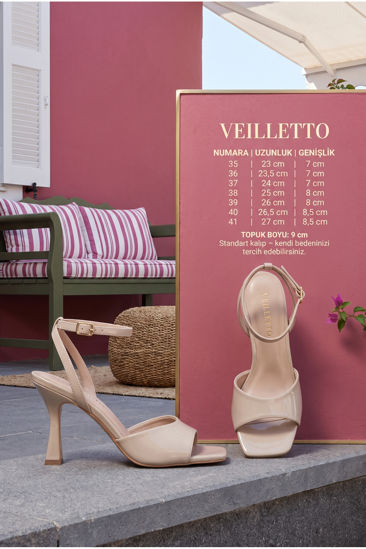 VEİLLETTO Kadın Bej Bilekten Bağlamalı İnce Topuklu Açık Burun Sandalet görsel 8