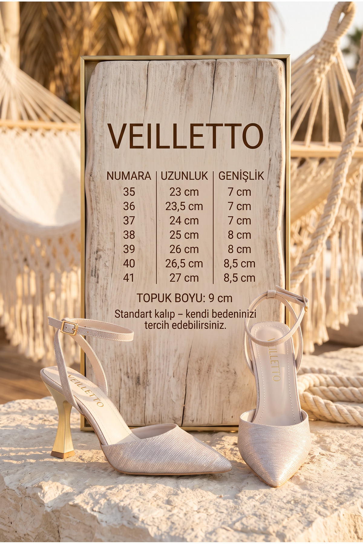 VEİLLETTO Kadın Altın Simli Bantlı Topuklu Ayakkabı görsel 6