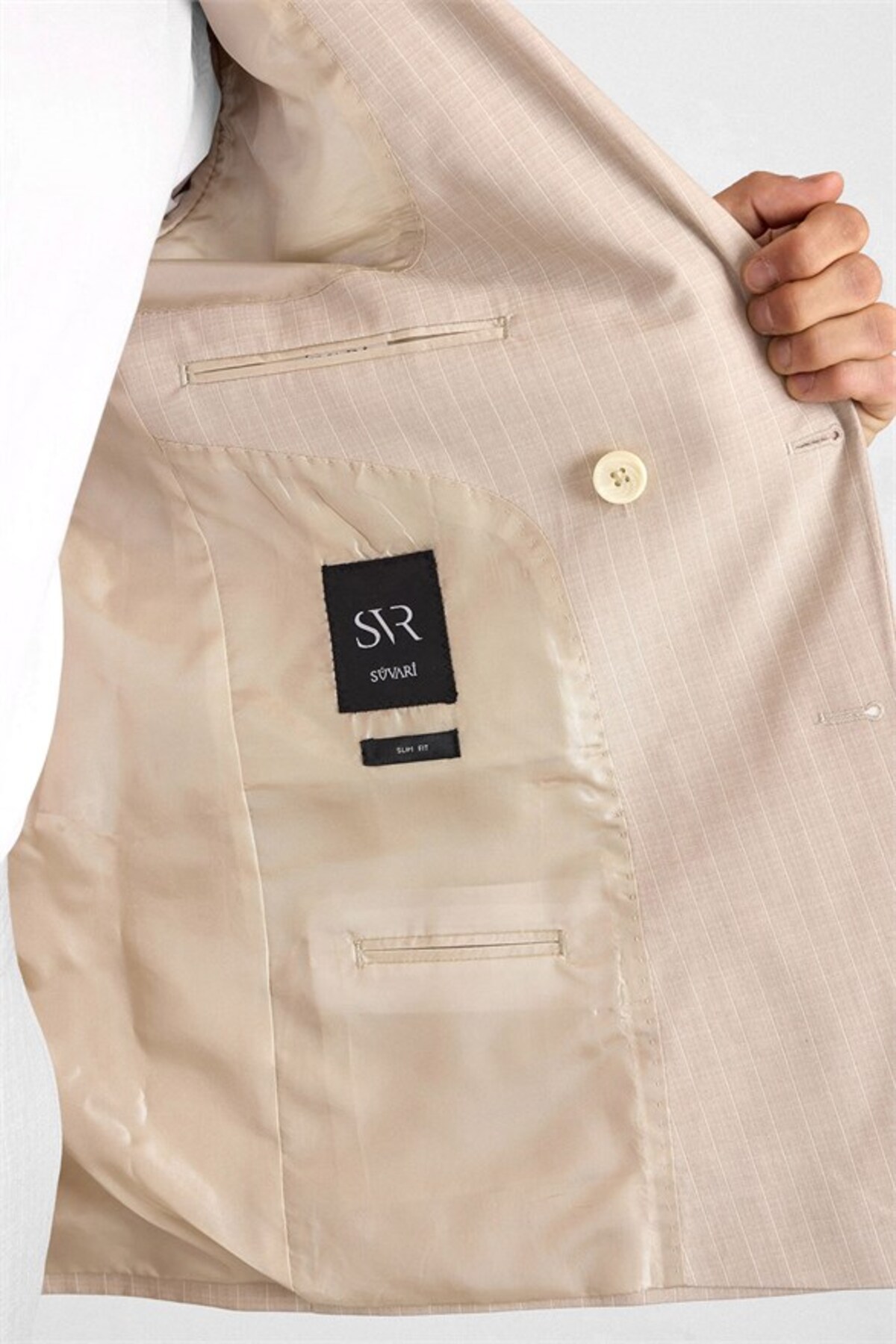 Bej Slim Kruvaze Yaka 6 Drop Takım Elbise — بژ STK1006900006 — تصویر 5 از 8
