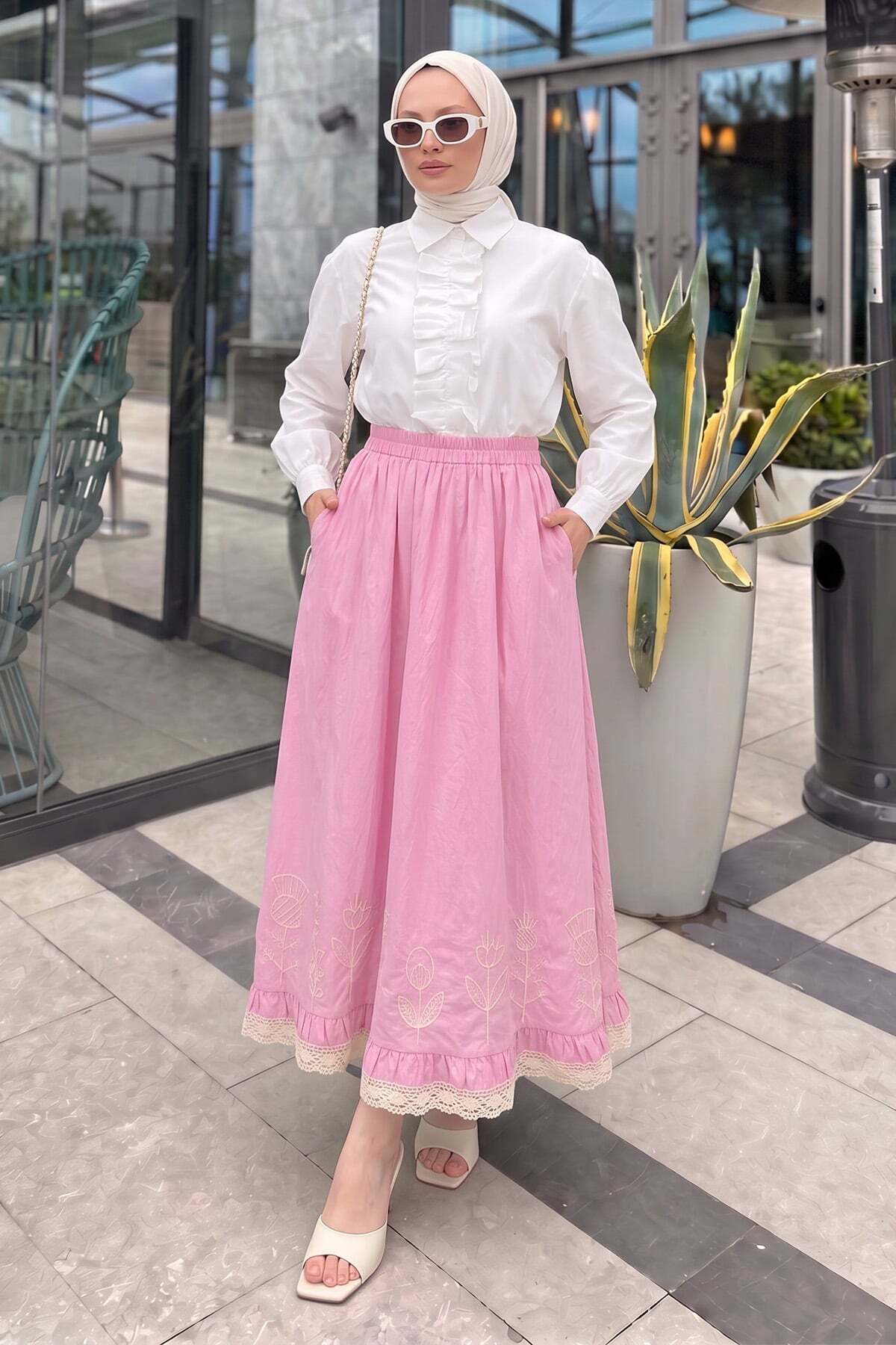 Salih Çelebi Fisto ve Nakış Detaylı Etek 2329 - PEMBE görsel 2