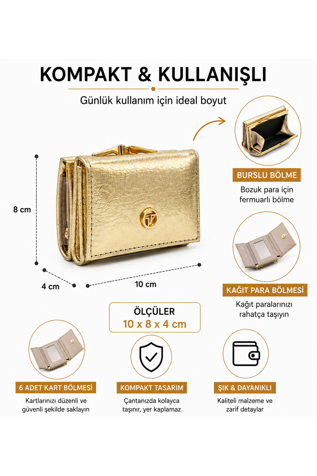 UCCELLO Kadın Mini Burslu Cüzdan - Bozuk Para ve Kağıt Para Bölmeli Kompakt Cüzdan görsel 2