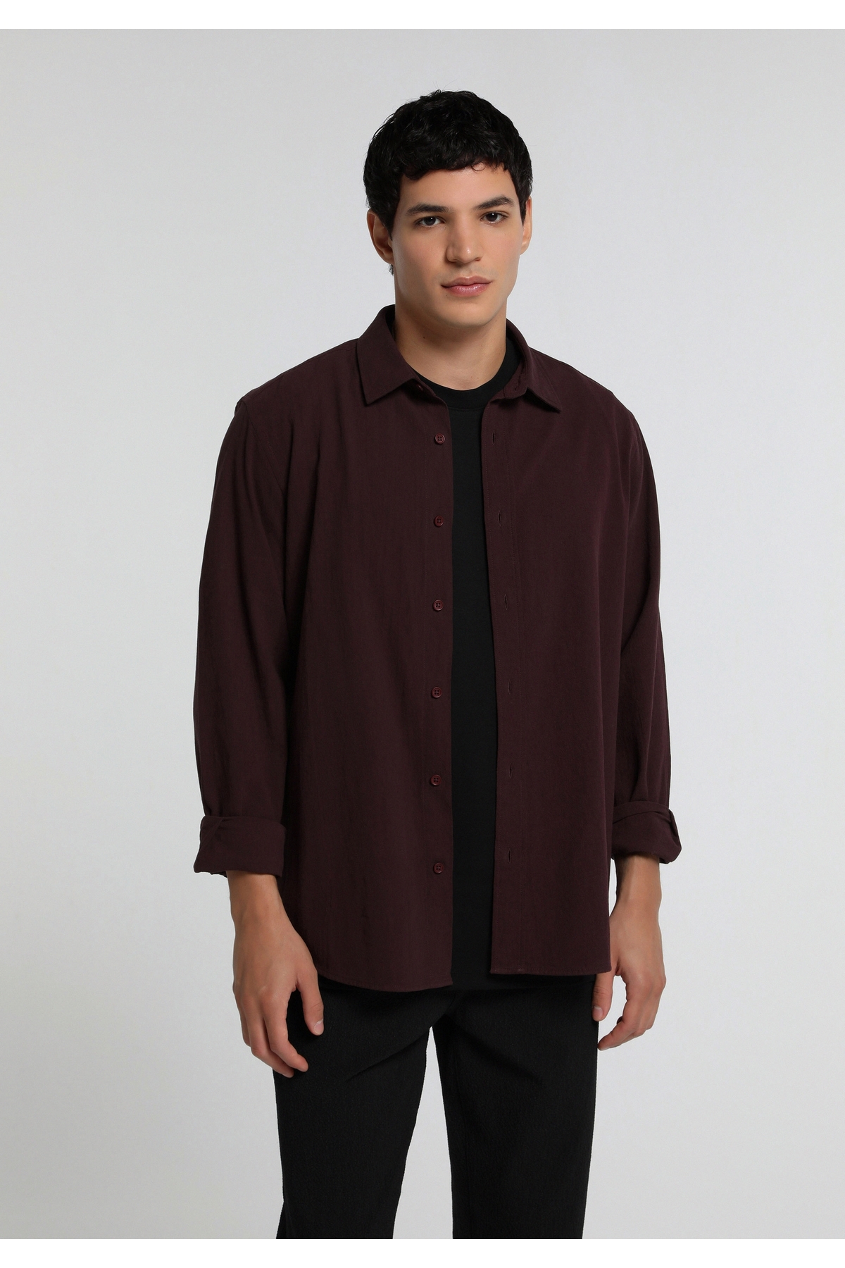 Colin's Regular Fit Shirt Neck Düz Erkek Bordo Uzun Kol Gömlek — زرشکی CL1081843_Q1.V1