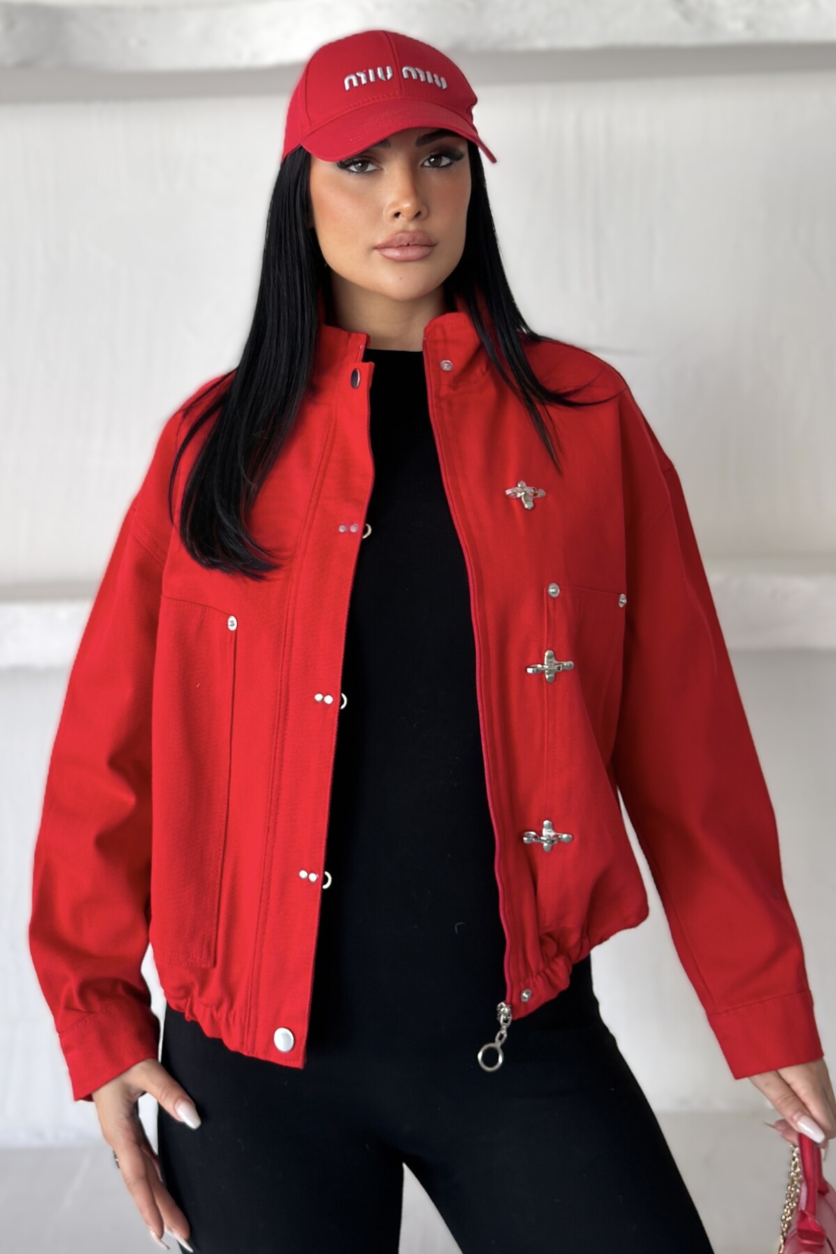 moda armanc Kadın Japon Ceket ZR Yeni Sezon Metal Süslü Düğmeli Oversize Relaxed Fit Bomber Ceket görsel 4
