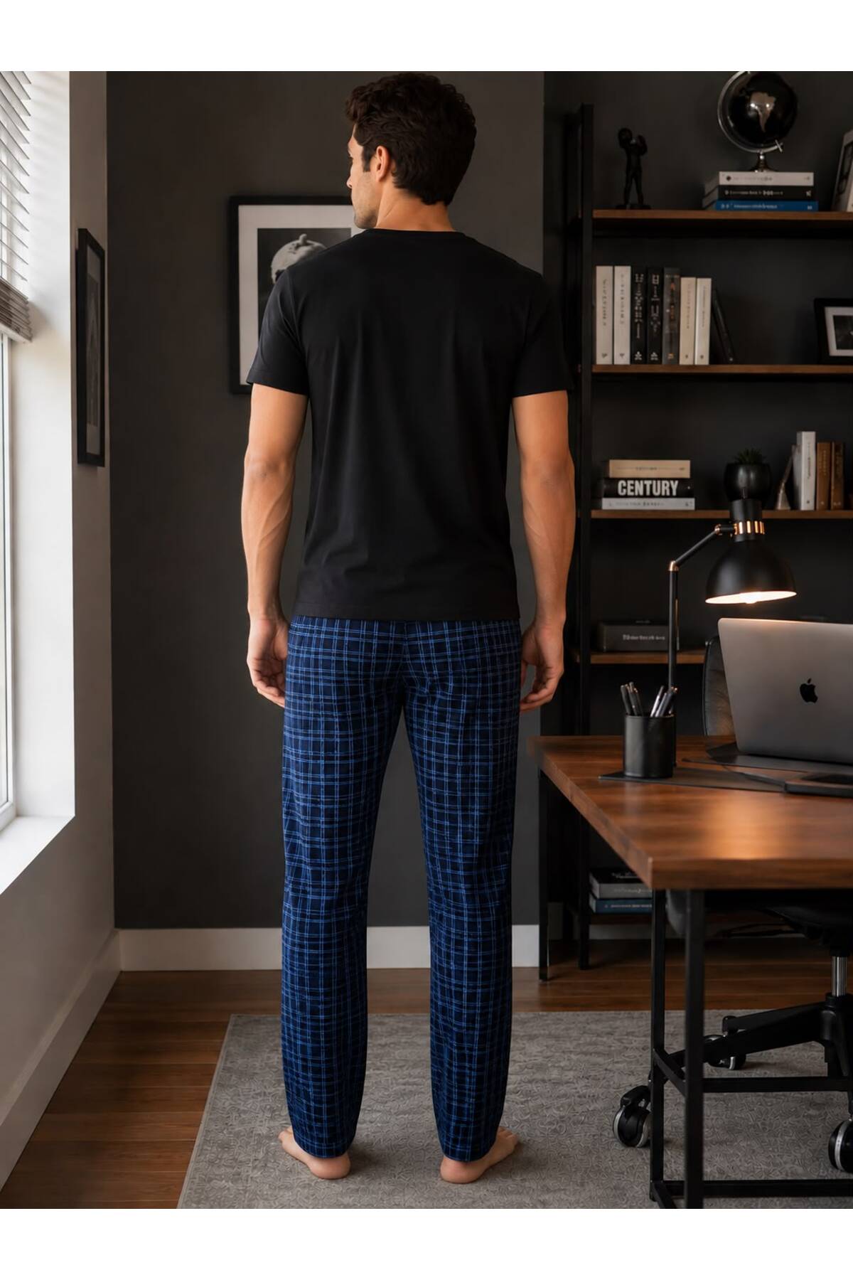 Arvin Pijama Erkek Ekose Baskılı Pamuklu Cepsiz Beli Lastikli Yazlık Pijama Altı görsel 2