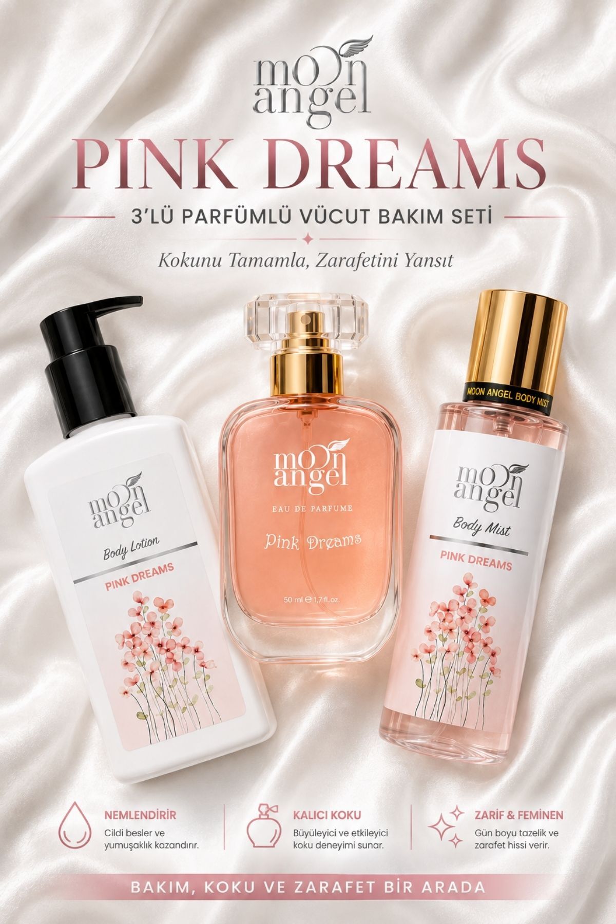 PİNK DREAMS SERİSİ Losyon - Parfüm - Body Mist 3 lü set — görsel 1