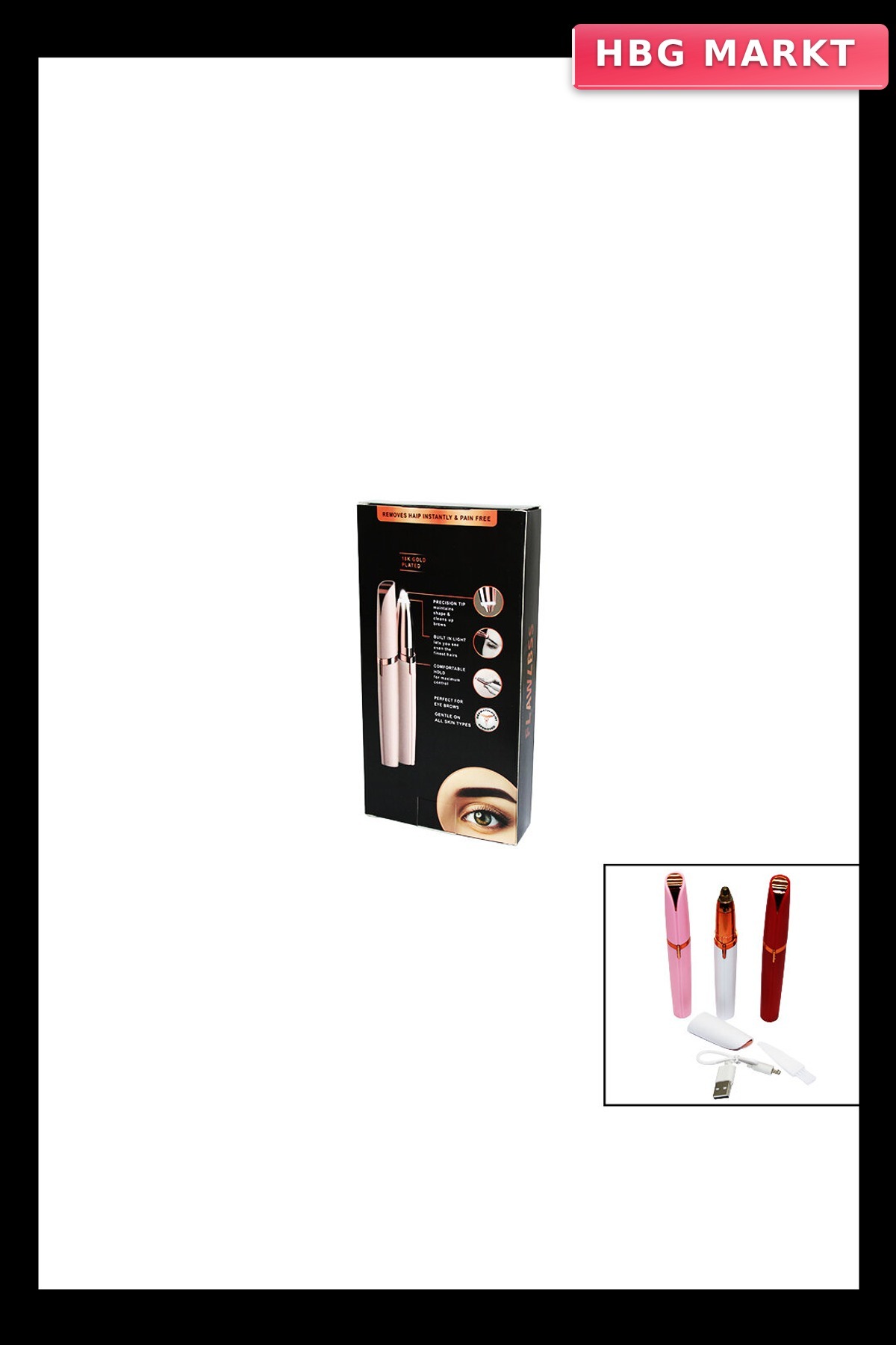 Flawlbss USB Şarjlı Kalem Modeli Kaş Burun Yanak Kıl Makinesi — TKT-6D3E-MOD-56478108330-DEC9C — تصویر 2 از 2