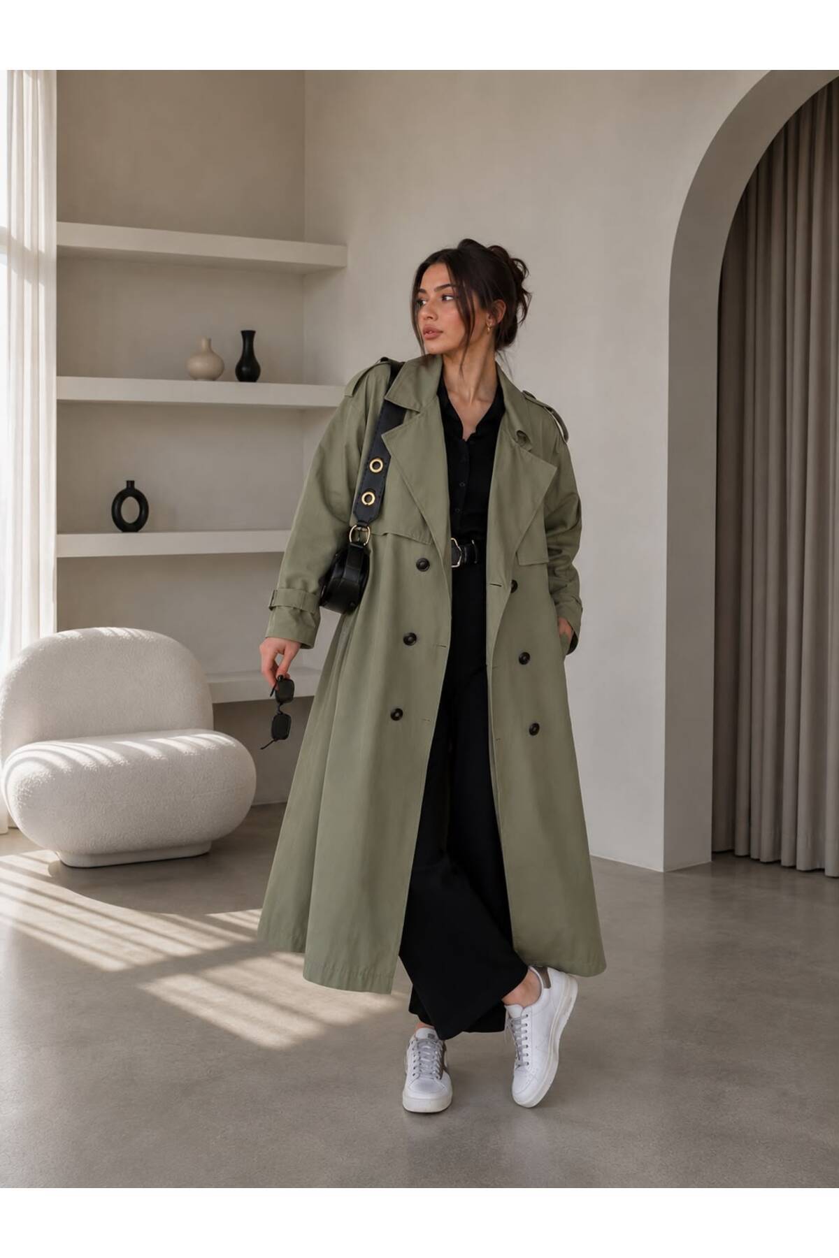 motix Oversize Kuşaklı Çift Katmanlı Trençkot, Şık ve Modern Tasarım görsel 5
