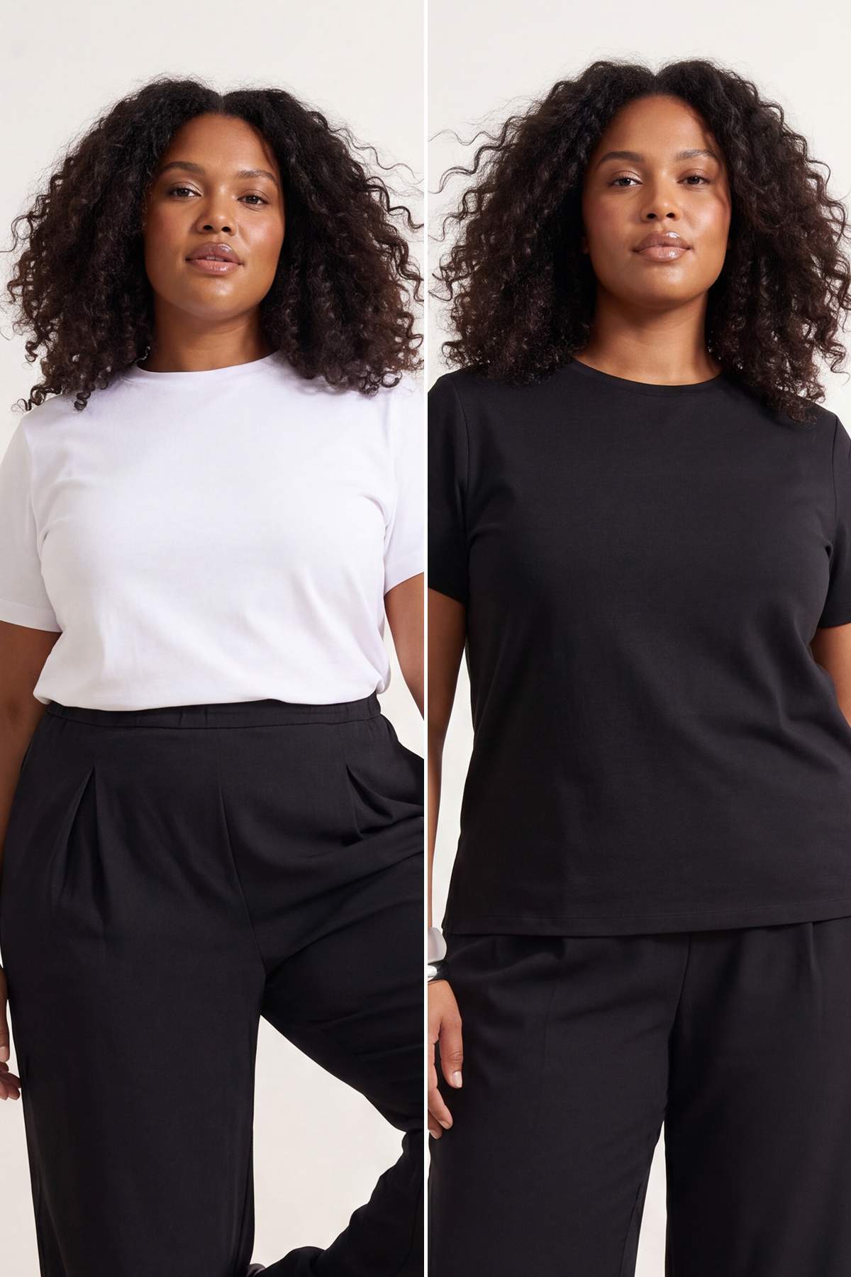 Trendyolmilla Curve Siyah-Beyaz 2'li Paket Oversize Fit Basic Büyük Beden T-shirt TBBSS26BF00030