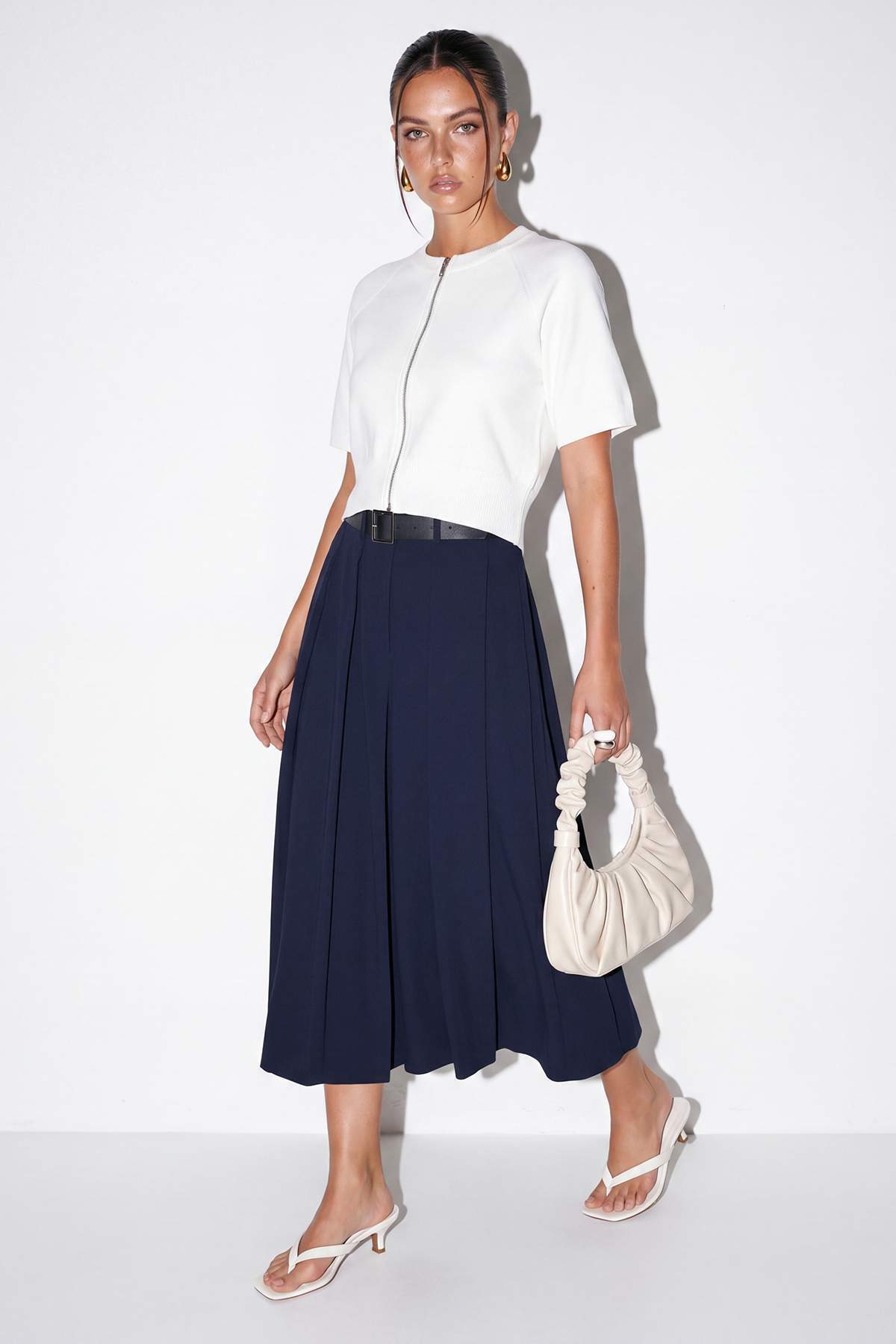 Drop by Trendyolmilla Lacivert Kemerli Pileli Arkası Uzun Etek TDRSS26ET00056