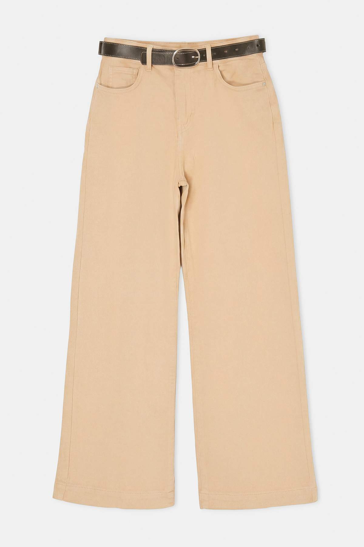 Trendyolmilla Bej Kemerli Yüksek Bel Orta Esnek Wide Leg Jeans TWOSS26JE00211