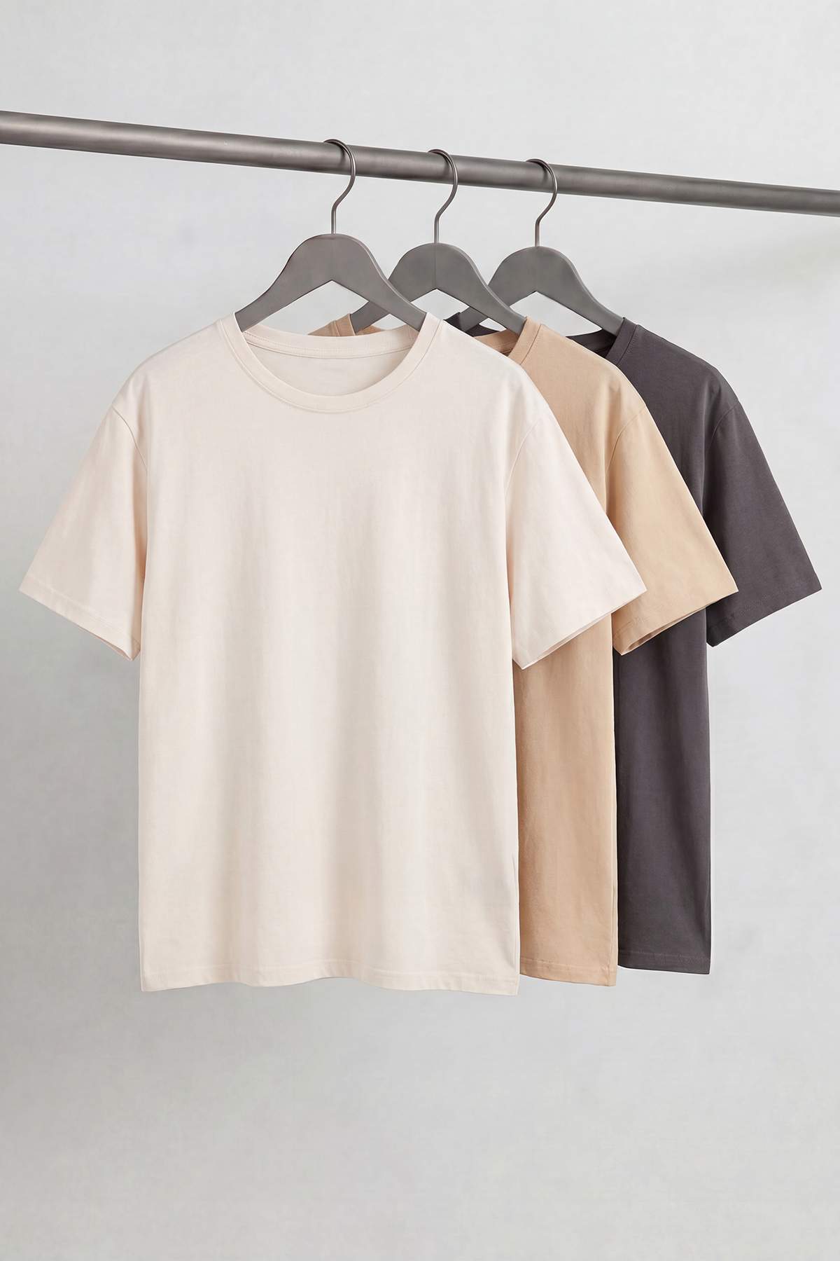 Trendyolmilla Man Taş- Ekru -Antrasit Regular 3 lü Paket %100 Pamuk Büyük Beden T-Shirt TMNSS24BF00059