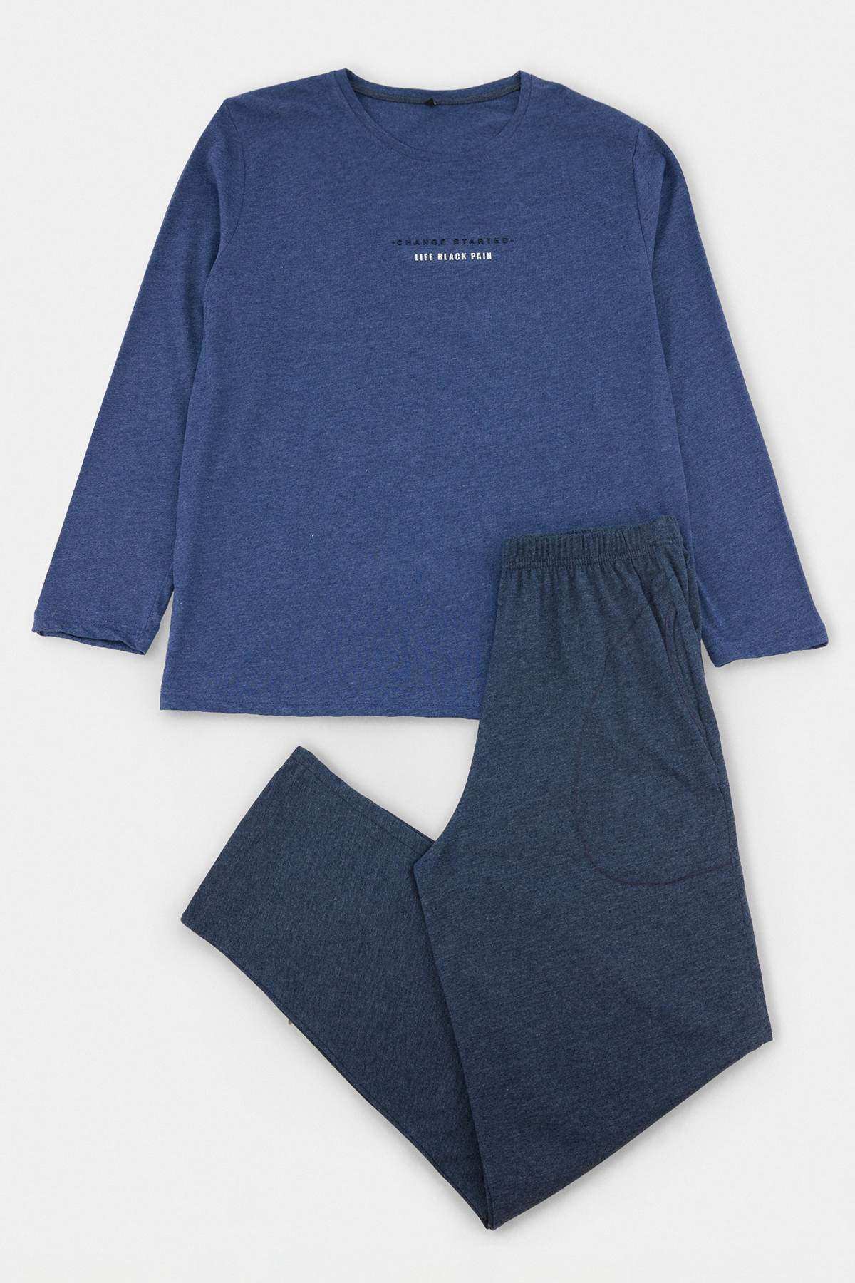 Trendyolmilla Man Indigo Regular Baskılı Homewear Pijama Takımı TMNAW27PT00001