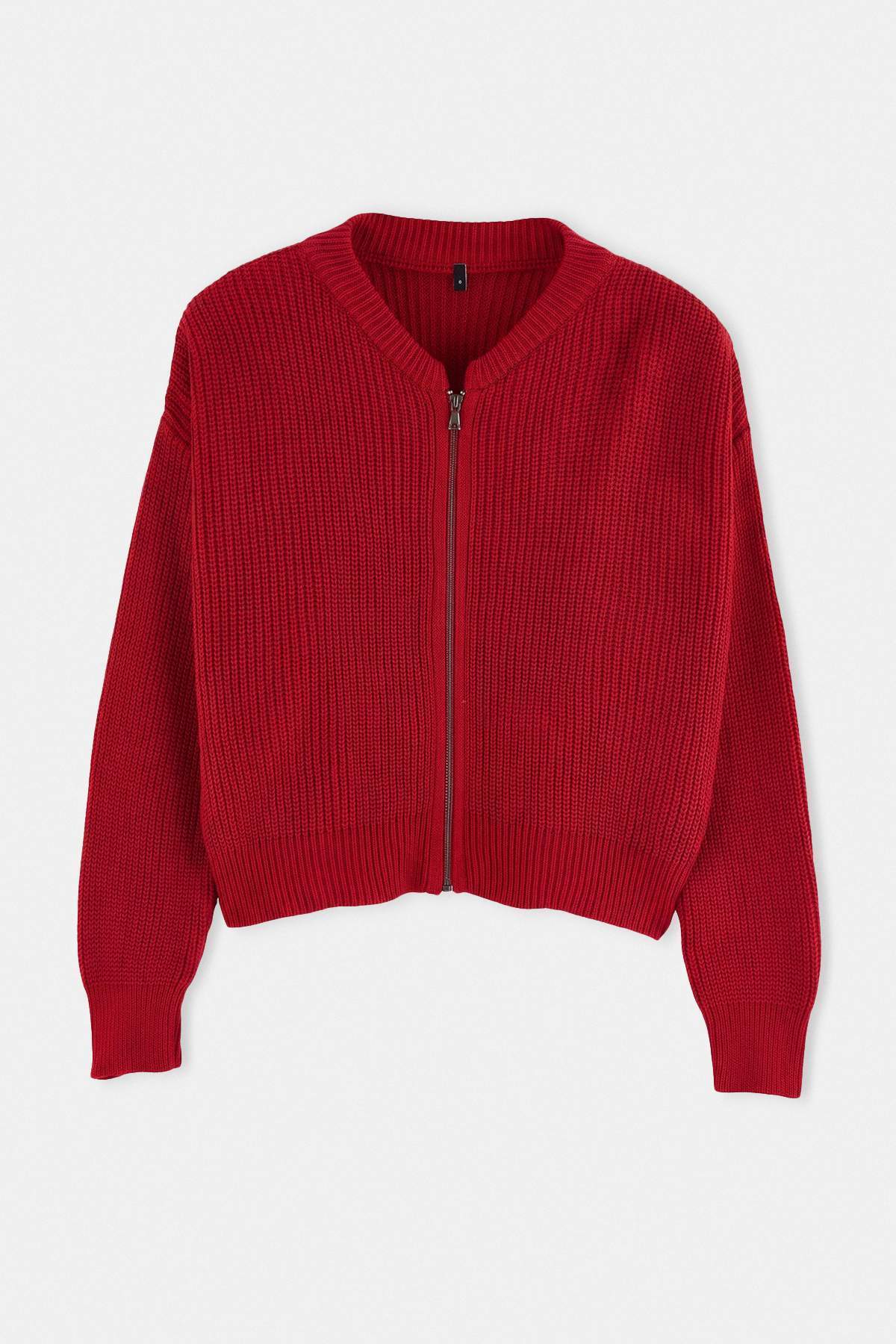 Trendyolmilla Kiremit Geniş Kalıp Bomber Yaka Fermuarlı Triko Hırka TWOAW24HI00153