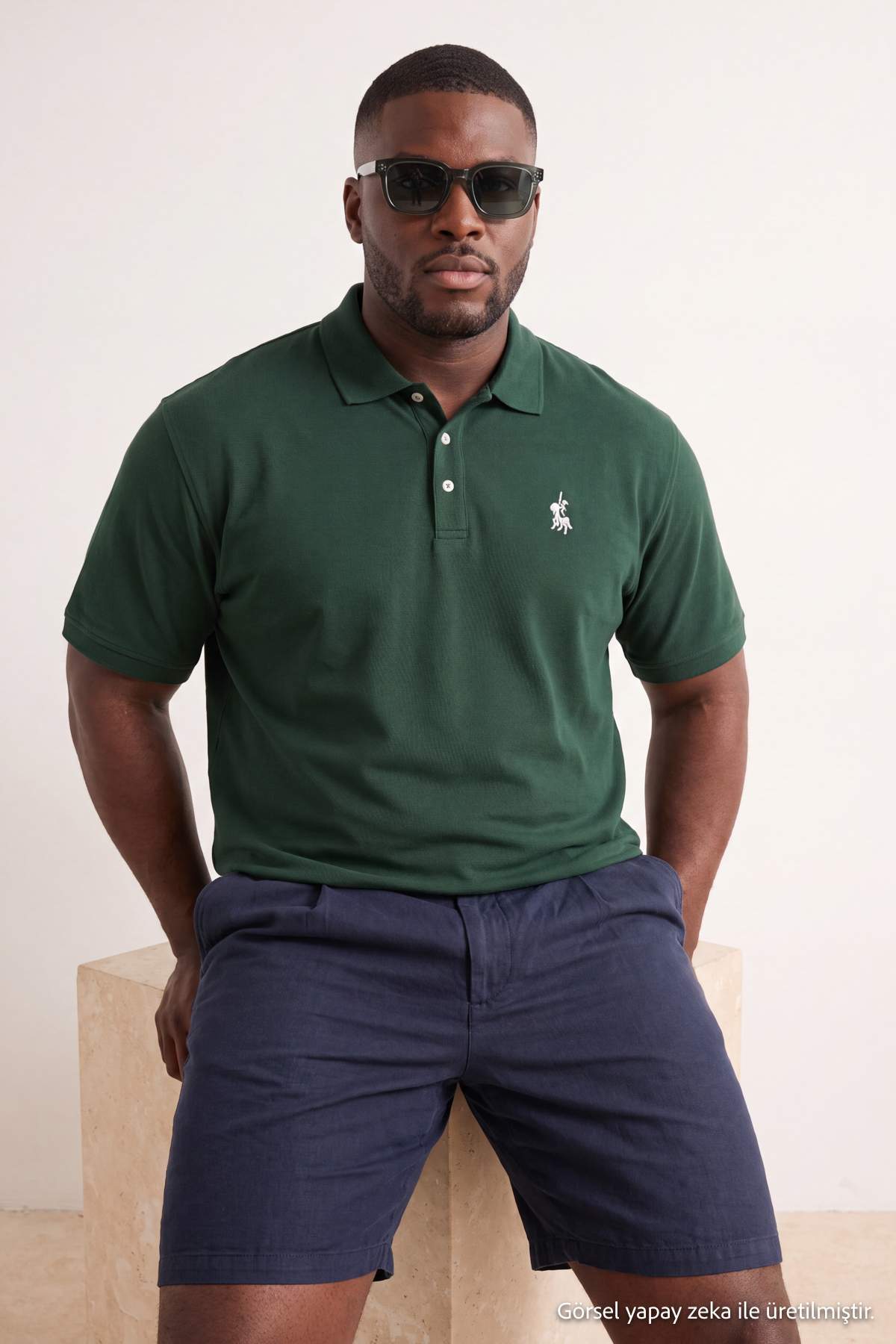 Trendyol Collection Green Large Size Regular Fit Horse Embroidered Polo Neck T-Shirt Tmnss25Bp00002