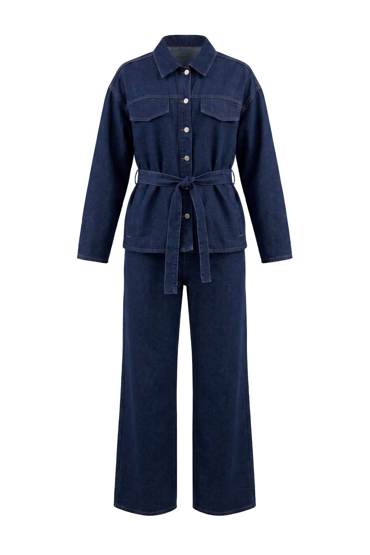 Trendyolmilla Koyu Mavi Ceket Jeans Denim Alt - Üst Takım TWOAW27AU00052