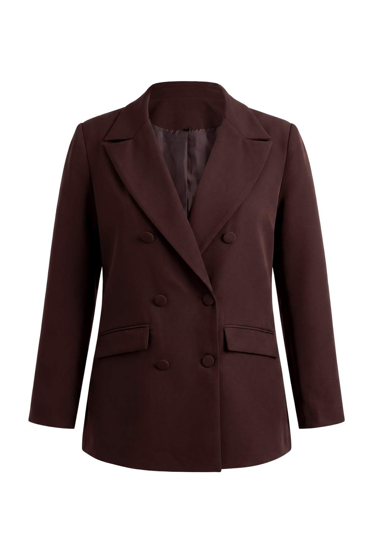 Trendyolmilla Curve Kahverengi Çift Kapamalı Dokuma Blazer Büyük Beden Ceket TBBSS22CE0180