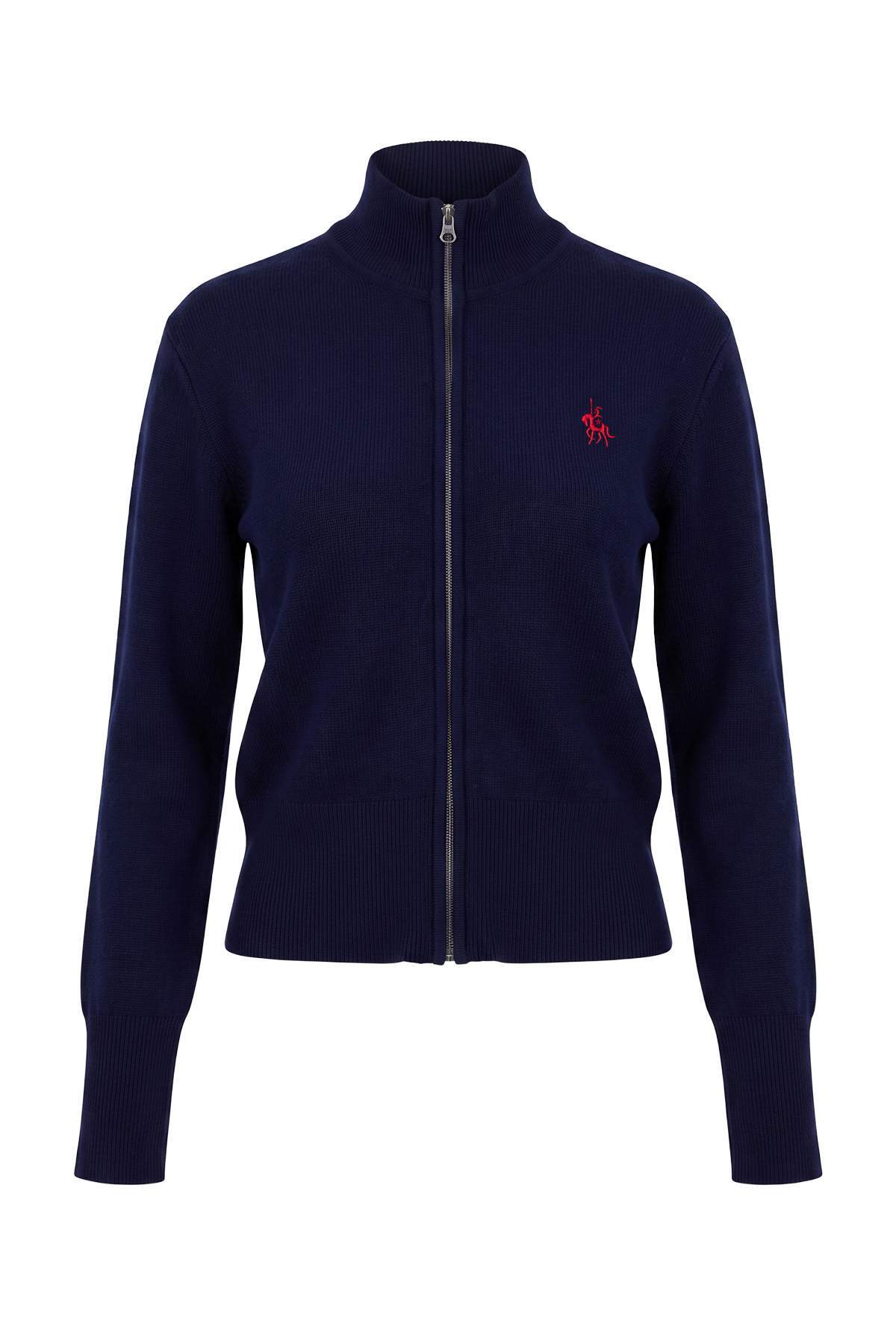 Trendyolmilla Lacivert At Nakış Detaylı Fermuarlı Triko Hırka TWOAW27HI00135