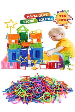 Hyd  Oyuncak Geometrik Çubuklar 120 Parça Bloklar Yapboz Puzzle Zeka Renk Alg...