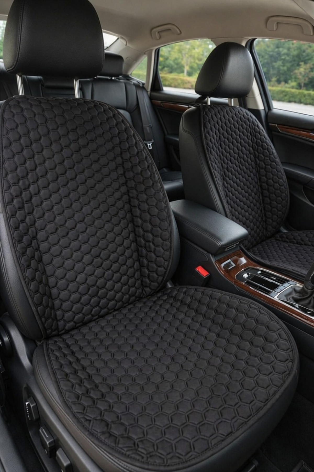Comfortix Citroen C3 Uyumlu Kaydırmaz Tabanlı Oto Koltuk Minder Seti - 5 li Full Set-Sünger destekli- Kapitoneli- Terletmez Kumaş-Pratik Kurulum (siyah-siyah)