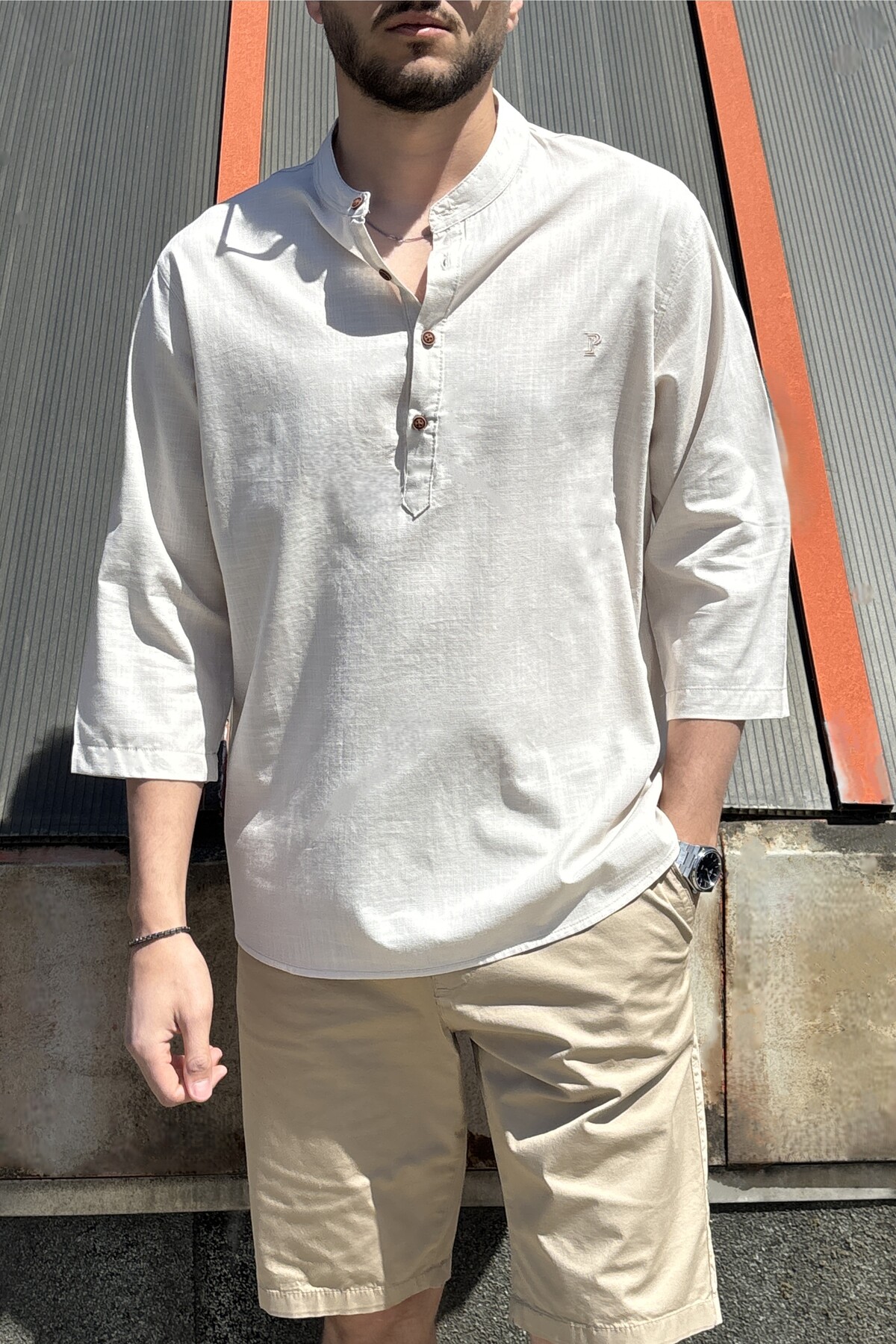 Men's, Regular fit, Dominant collar, cotton, linen look shirt 24INPG07