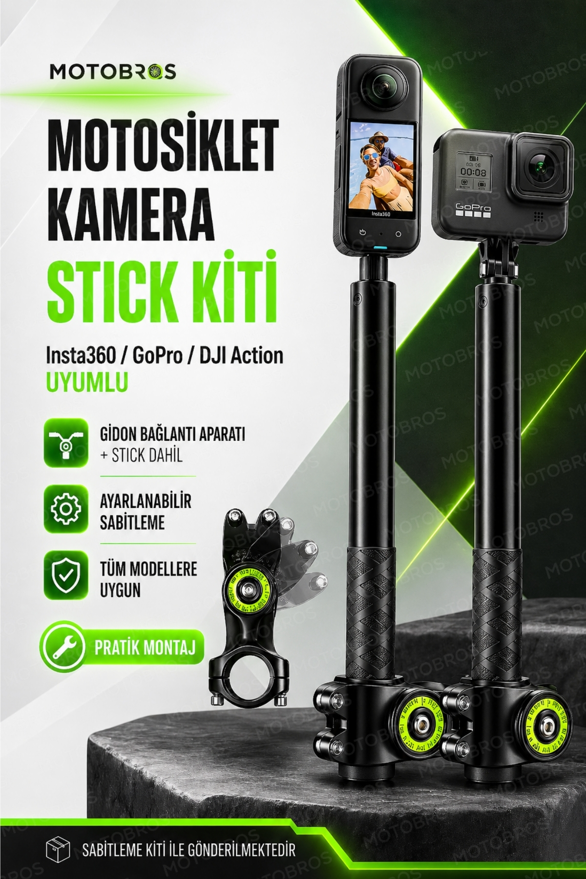 Motobros Insta 360 Çubuk Selfie Stick (GÖRÜNMEZ) One X5 / X4 / X3
