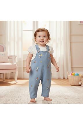 ALTINTAŞ BABY Renkli Çiçek Nakışlı Kot Görünümlü Örme Kumaş Yazlık T-shirt 2l...