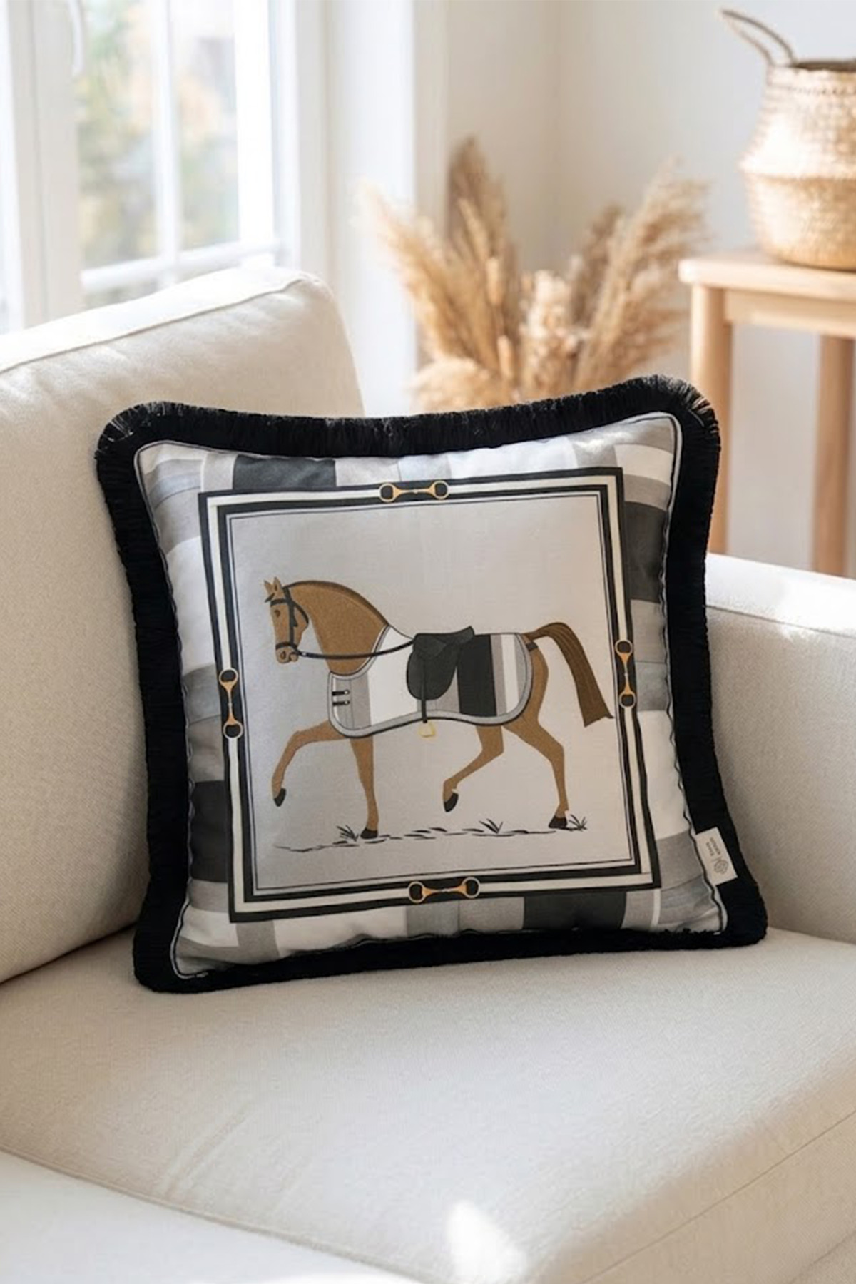Black White Striped Horse Pattern 43x43 cm Pillowcase