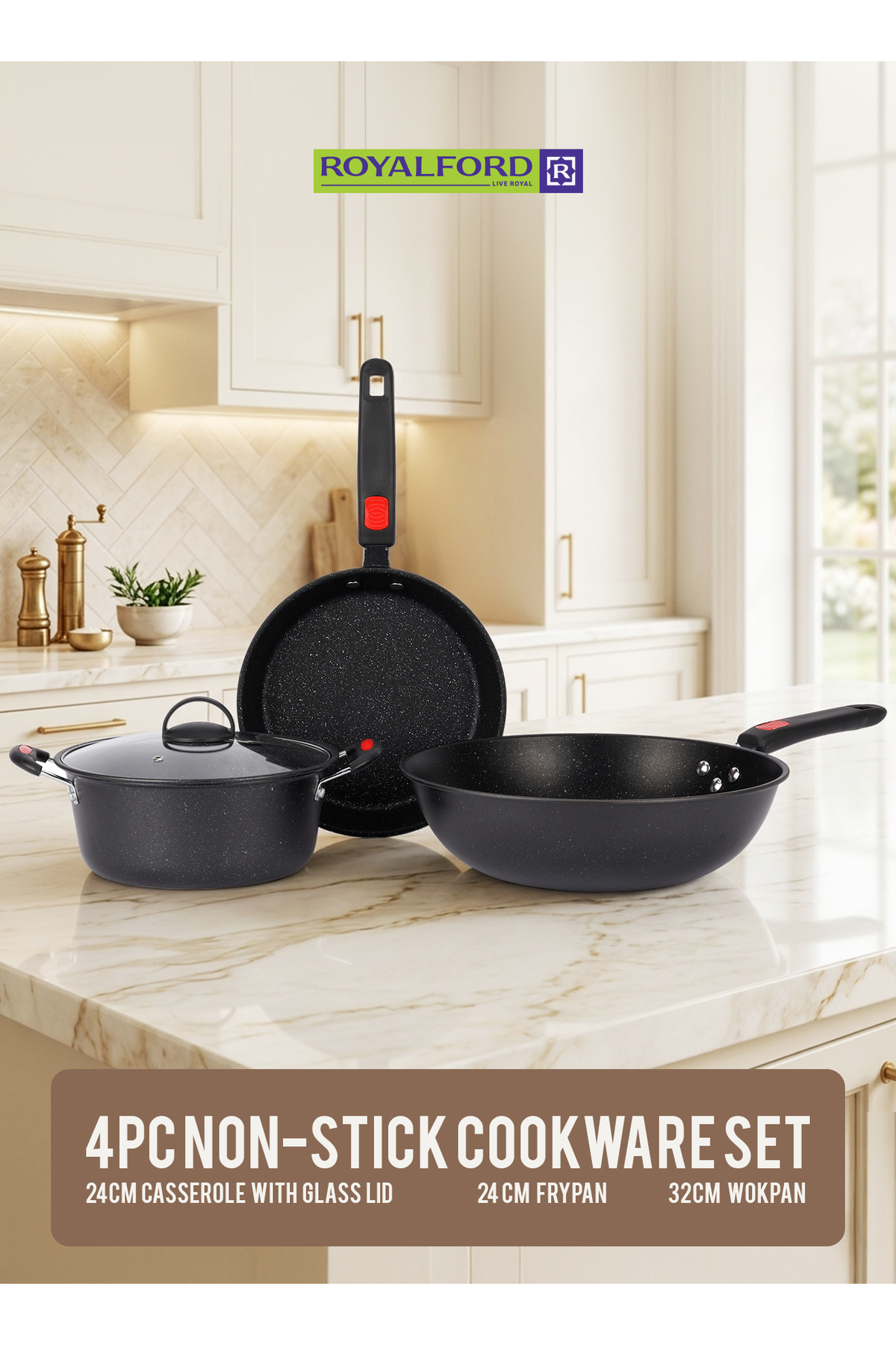 ROYALFORD 4pcs Non-Stick carbon steel Cookware Set RF13173 24x9 cm casserole ...