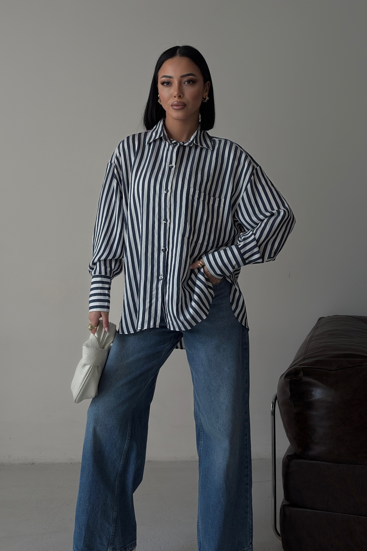 Striped Oversize Basic Shirt 3504