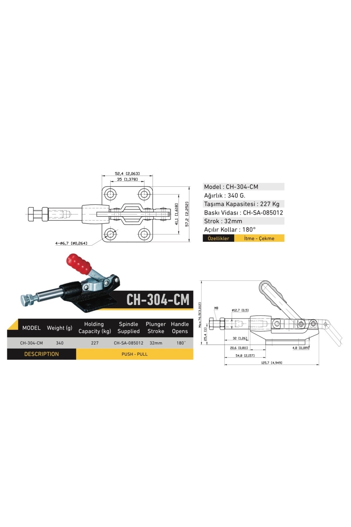 CLAMPTEK Itme - Çekme Modelli Clamp - Mengene - 227 Kg - Ch-304-cm